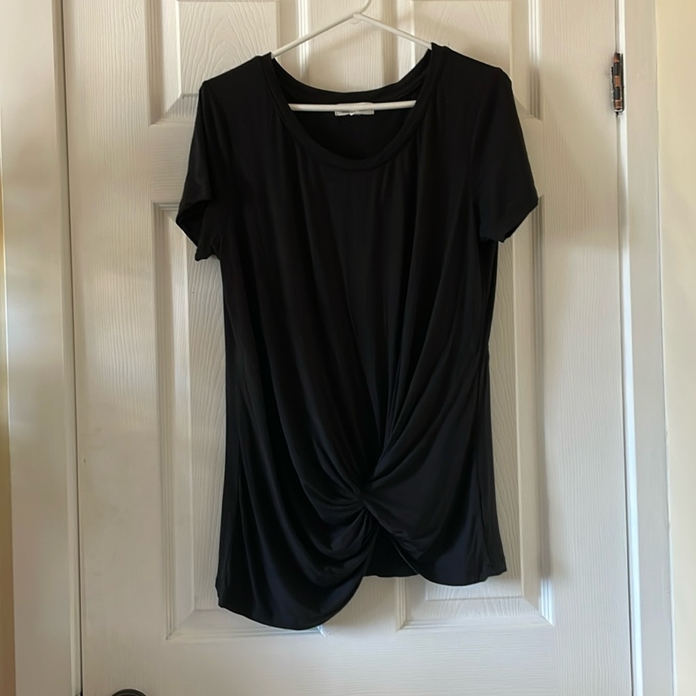 C’est moi bamboo sustainable minimalist gathered draped ruched tee black
